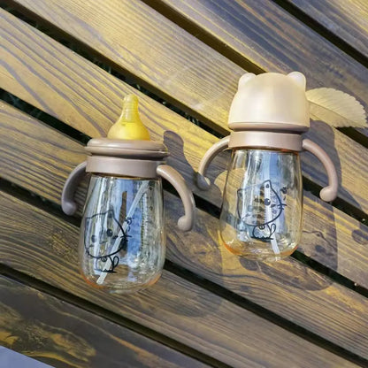 Portable Double Handle Wide-Caliber Baby Feeding Bottle